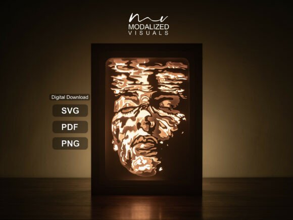 Abstract Portrait Lightbox Paper Cut: 3D SVG for Shadow Boxes