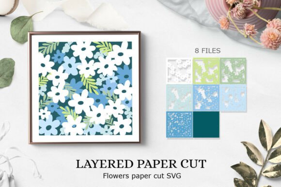 Beautiful Flower Paper Cut Flowers SVG for 3D Shadow Boxes