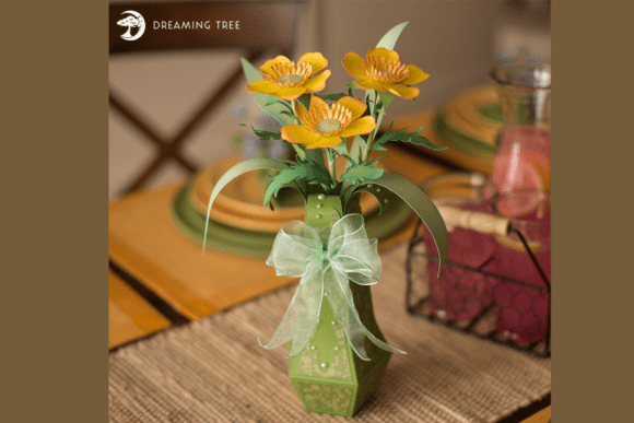 Buttercup Flower with Vase: 3D SVG Centerpiece