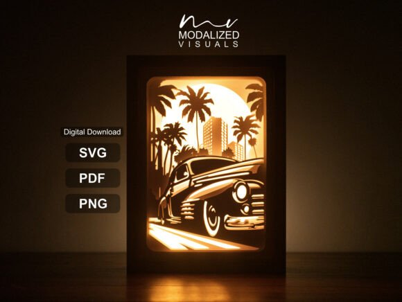 Classic Car Lightbox Paper Cut: 3D SVG Shadow Boxes