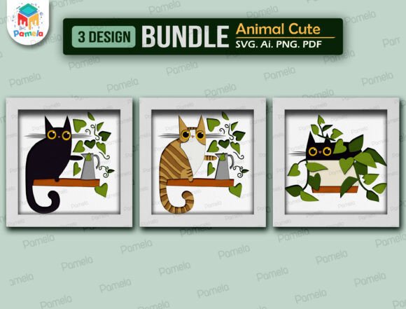 Cute Cat Shadow Box SVG Bundle: 3D SVG for Animals Content