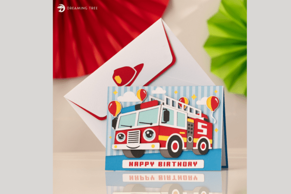 Fire Truck Birthday Card SVG: 3D SVG for Birthdays