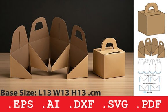 Folding Handle Gift Carrier Box: 3D SVG Objects for Branding