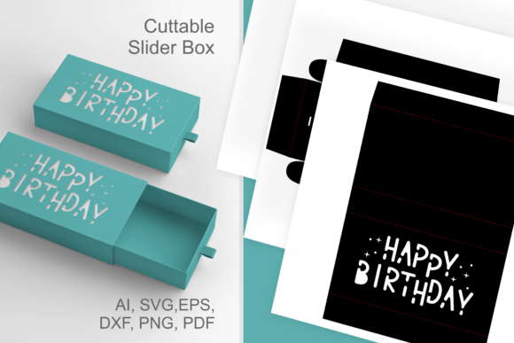 Happy Birthday Text Cutout - Drawer Box 3D SVG