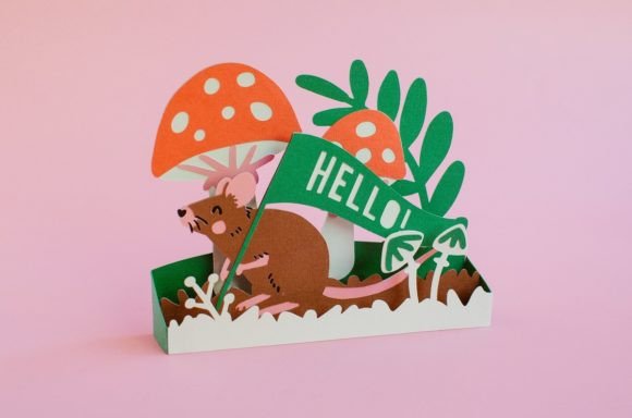 Mushroom Mouse with Banner Pop Up Box Card 3D SVG Other
