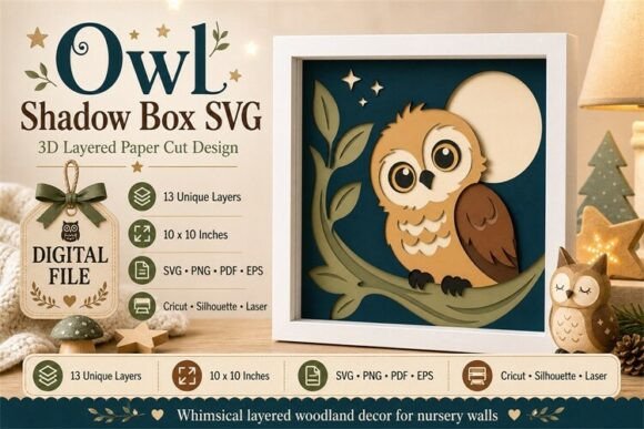 Owl Shadow Box Papercut Woodland Nursery: 3D SVG for Shadow Boxes