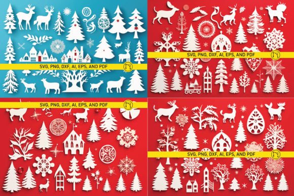 Paper Cut Christmas Element 3D SVG Bundle