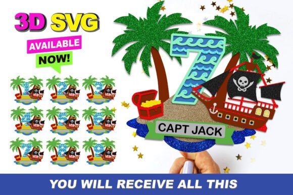 Pirate Numbers Topper: 3D SVG for Birthdays