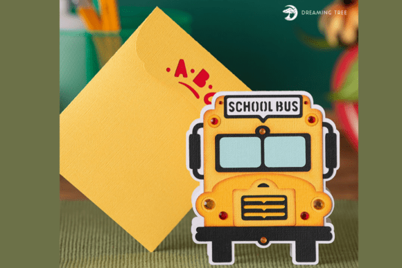 School Bus Greeting Card SVG: 3D School Design