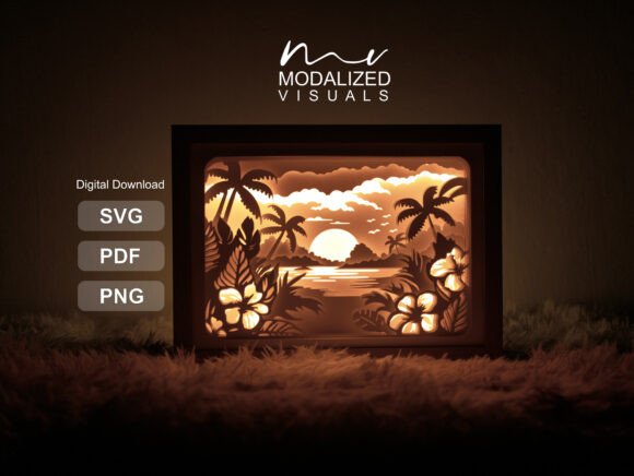 Seaside Ocean Lightbox Paper Art: 3D SVG for Shadow Boxes