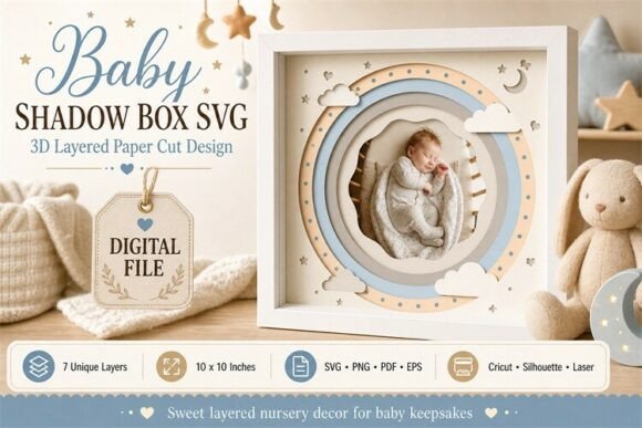 Soft Baby Shadow Box Vector Artwork with 3D SVG