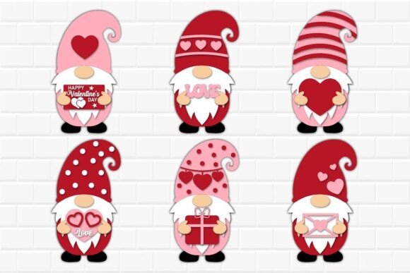 Valentine Gnome Svg Bundle Cut File PNG for 3D SVG Shapes